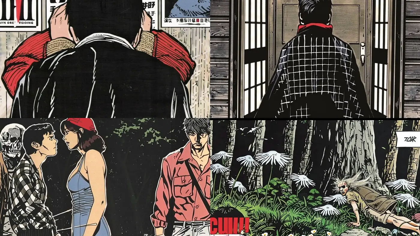 Stylized Graphic Narrative Illustration with Homogenous Tones - Midjourney sref style