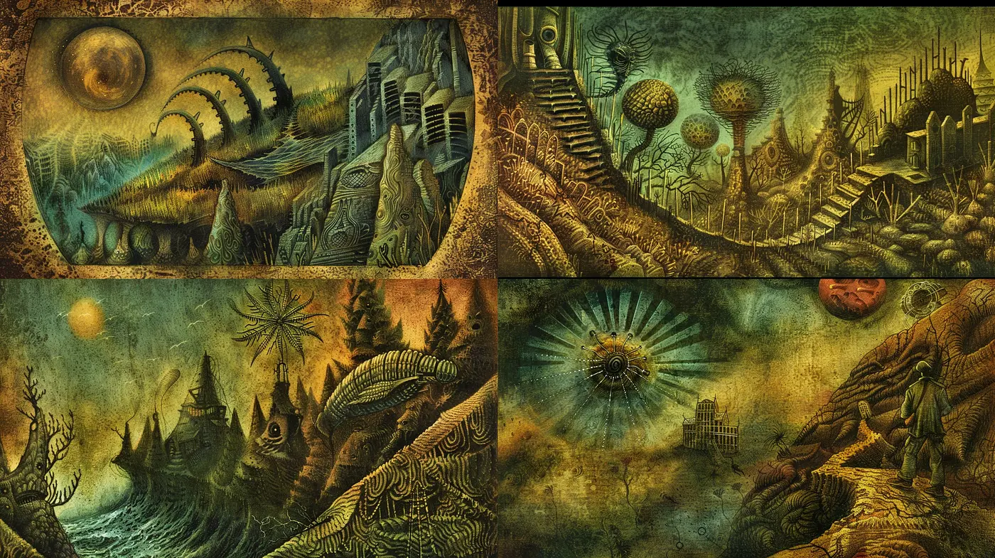 Surreal Dreamscapes: A Fusion of Eerie Abstraction and Organic Futurism - Midjourney sref style