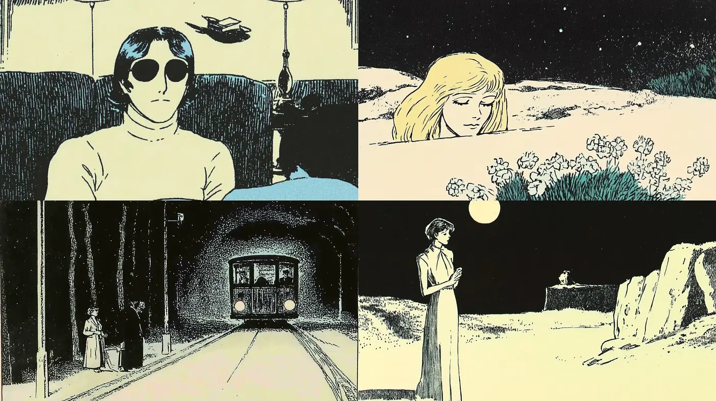 Nocturnal Reverie in Stylized Comic Ink - Midjourney sref style