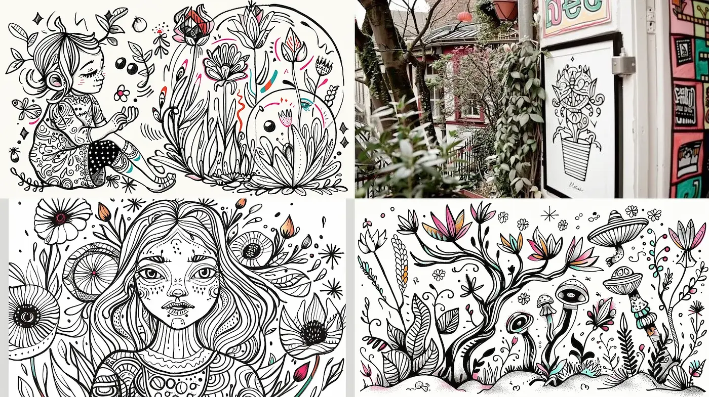 Whimsical Illustrations with Botanical and Enigmatic Themes - Midjourney sref style