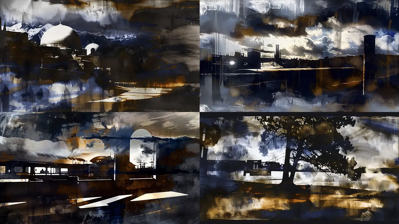 Abstract Textural Synchronicity in Monochromatic Tones - Midjourney sref style