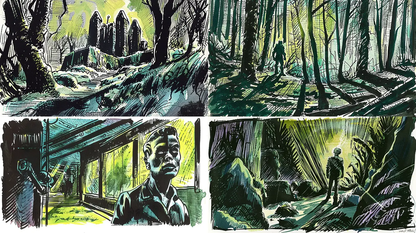 Nocturnal Hues and Expressive Lines - A Contemporary Graphic Novel Interpretation - Midjourney sref style