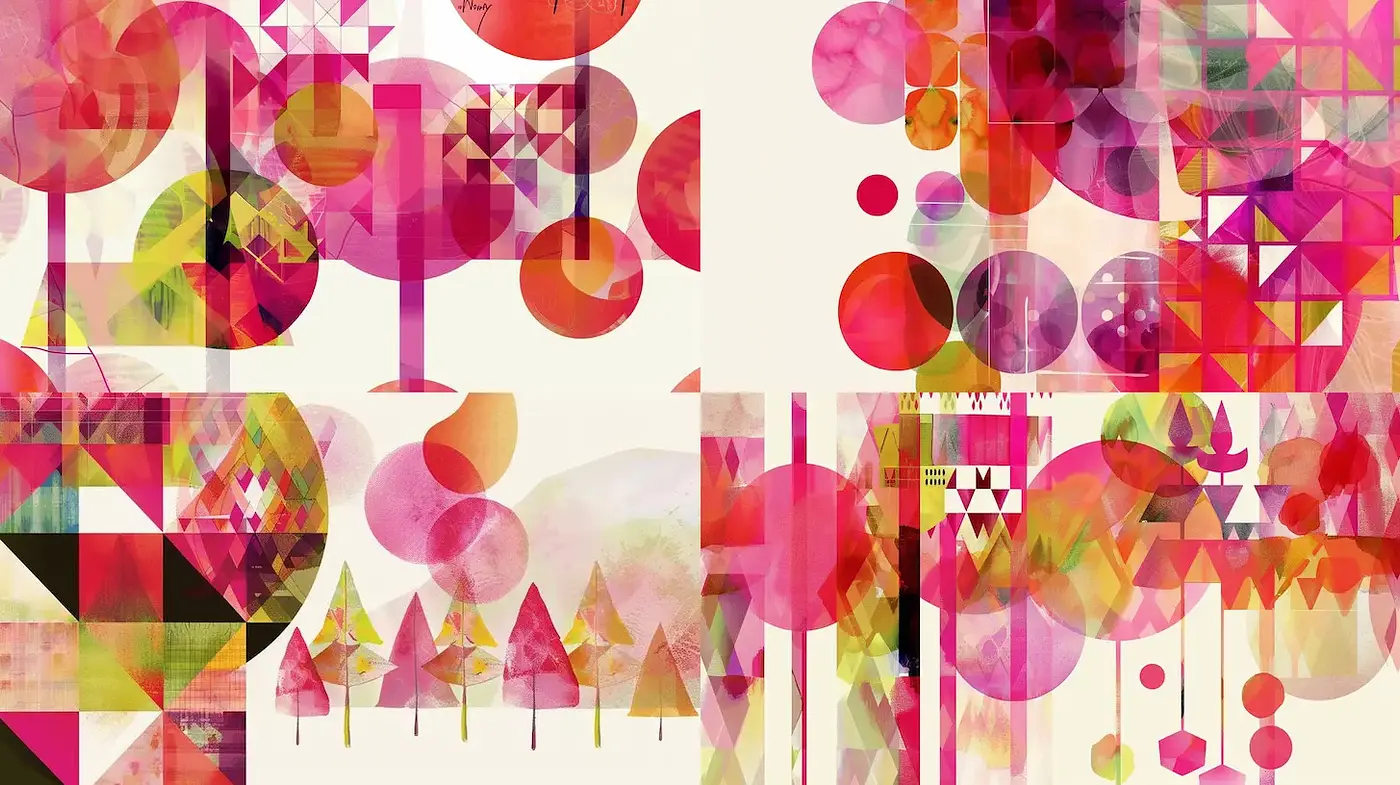 Vibrant Geometric Abstraction with Playful Organic Elements - Midjourney sref style