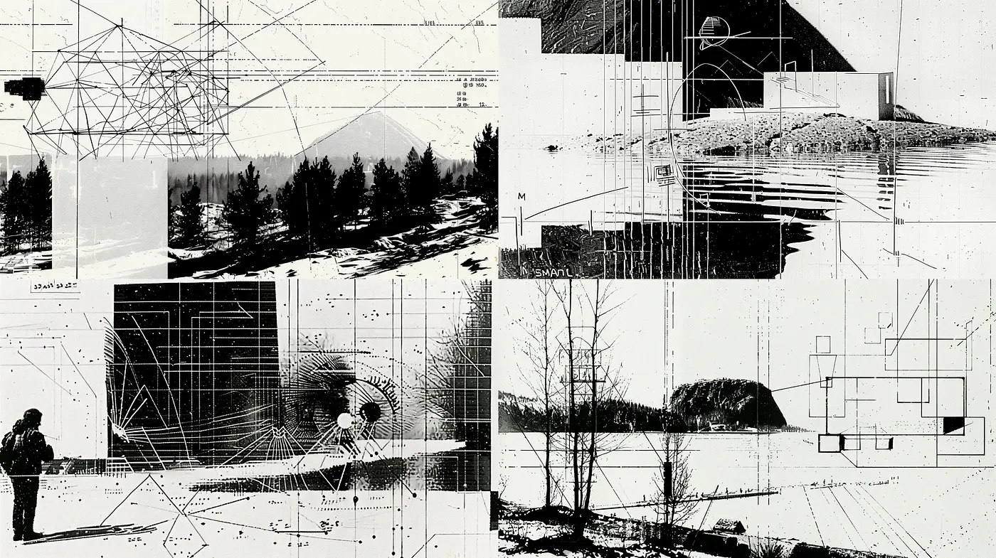 Monochromatic Architectural Fusion with Geometric Overlay - Midjourney sref style