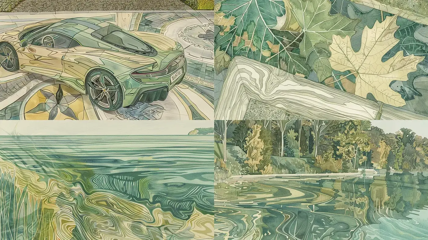 Elegant and Serene Fusion of Nature and Automotive Aesthetics - Midjourney sref style