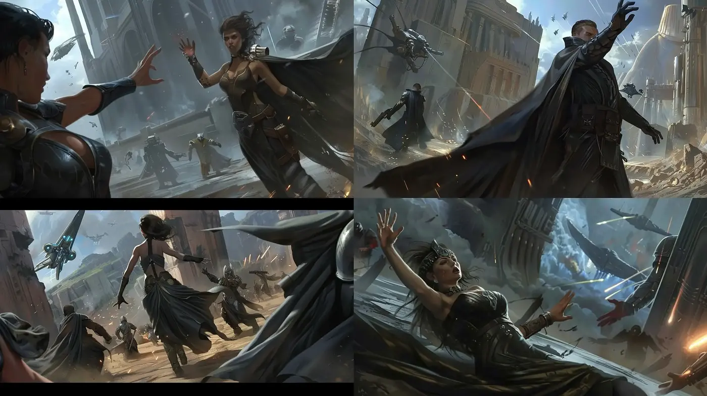 Epic Saga of Dynamic Heroism: A Cinematic Concept Art Ensemble - Midjourney sref style