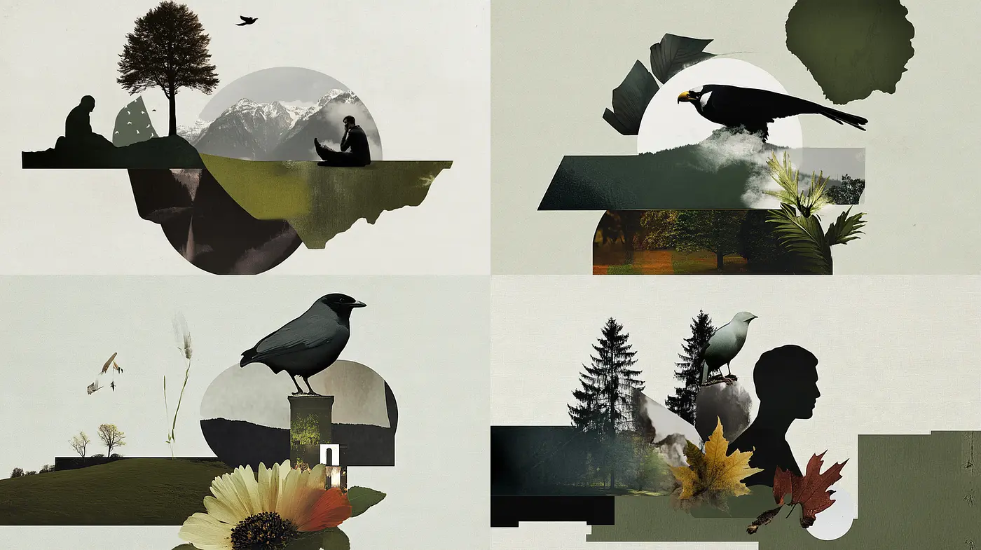 Nature-Inspired Collage Art with Surreal Minimalism - Midjourney sref style