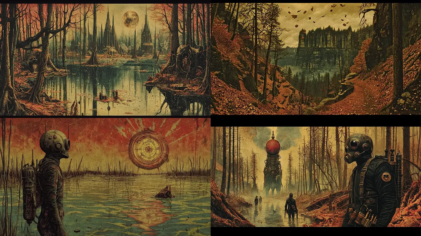 Eerie Dystopian Vistas: A Homage to Sublime Romanticism and Sci-Fi Surrealism - Midjourney sref style