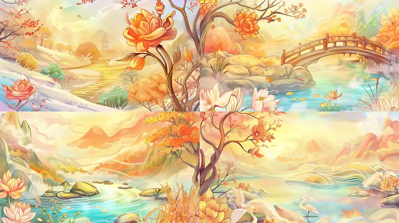 Serene and Harmonious Landscape Art with Subtle Chinese Influences - Midjourney sref style