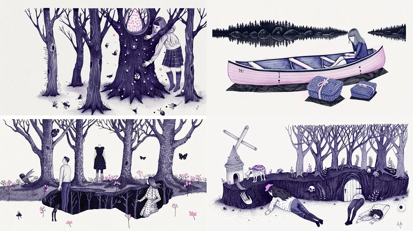 Monochrome Whimsy in a Surreal World - Midjourney sref style