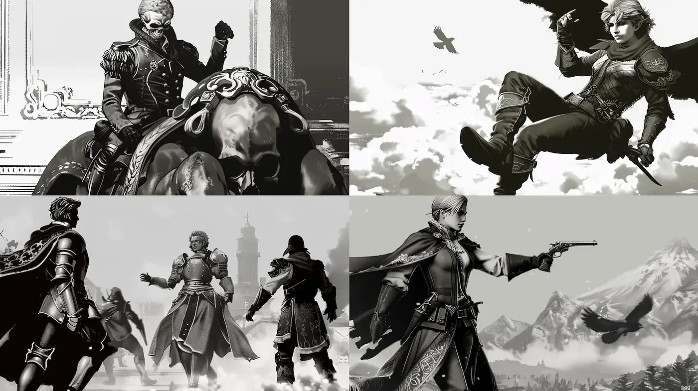 Dramatic and Stylized Monochrome Artwork with Historical Influence - Midjourney sref style