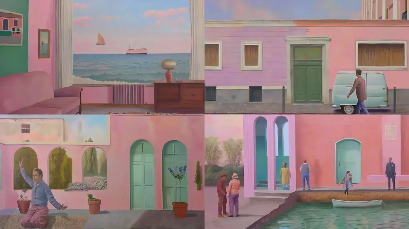 Contemporary Nostalgic Illustration with Simplistic Geometry - Midjourney sref style