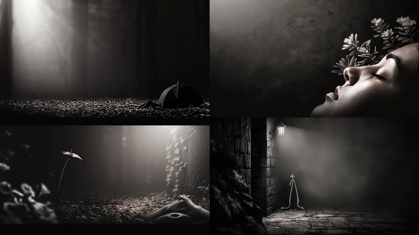 Monochromatic Dreamscape: A Surreal, Dream-like Vintage Fusion - Midjourney sref style