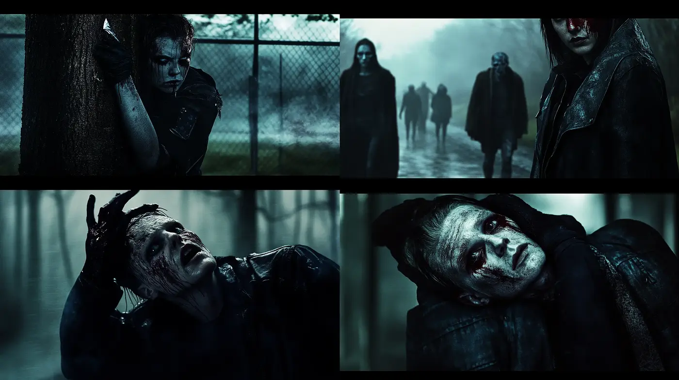 Eerie Cinematic Tableau with Bleak Chromatic Overtones - Midjourney sref style