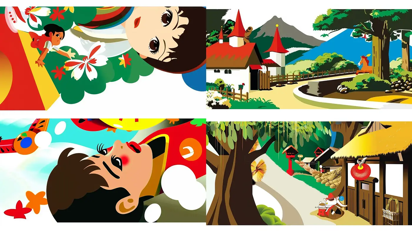 Harmonious Fusion of Eastern Traditional Imagery in Contemporary Cartoon - Midjourney sref style