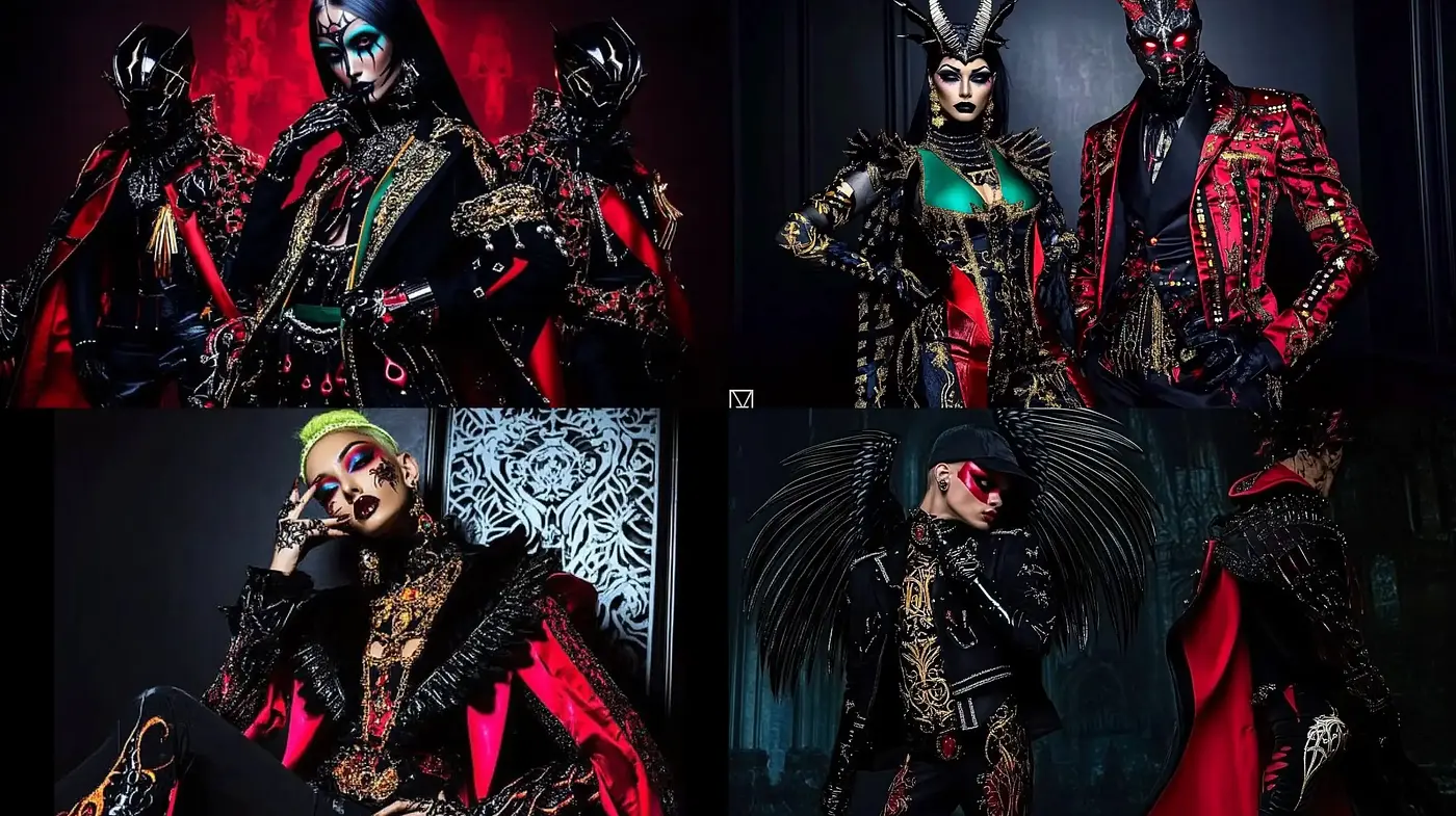 Dramatic Theatrical Extravagance with Gothic and Baroque Elements - Midjourney sref style