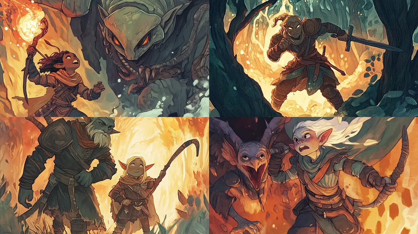 Epic Fantasy Adventure in Warm Illustrative Style - Midjourney sref style