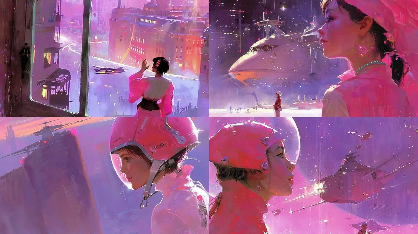 Futuristic Nostalgia in Pastel Brushstrokes - Midjourney sref style