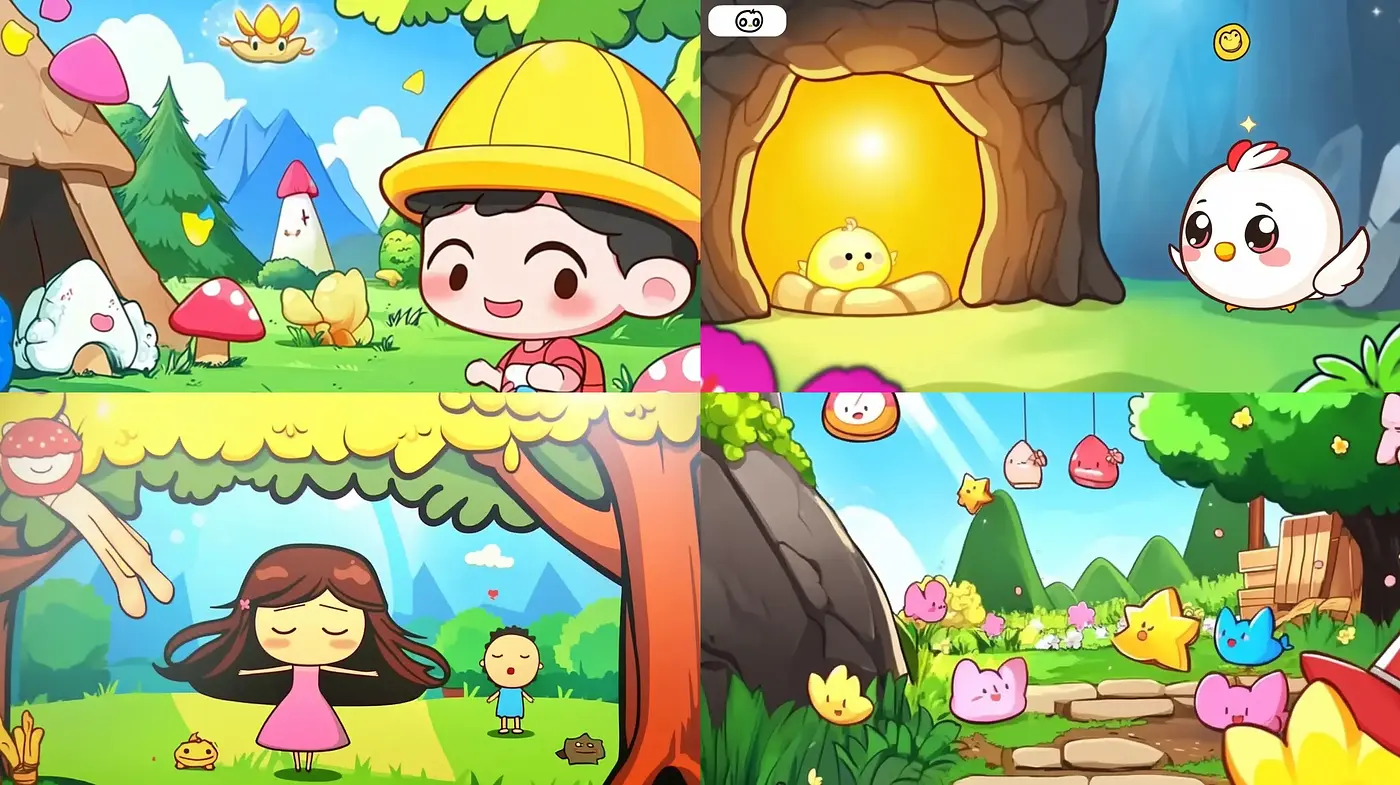 Cheerful Animated Wonderland with Vibrant Storybook Appeal - Midjourney sref style