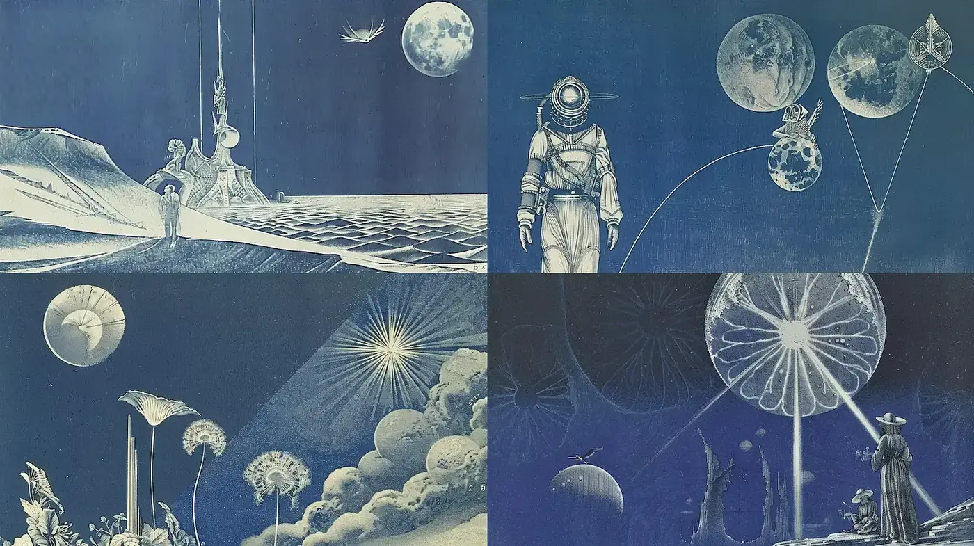 Futuristic and Ethereal Exploration of Cosmic Landscapes - Midjourney sref style