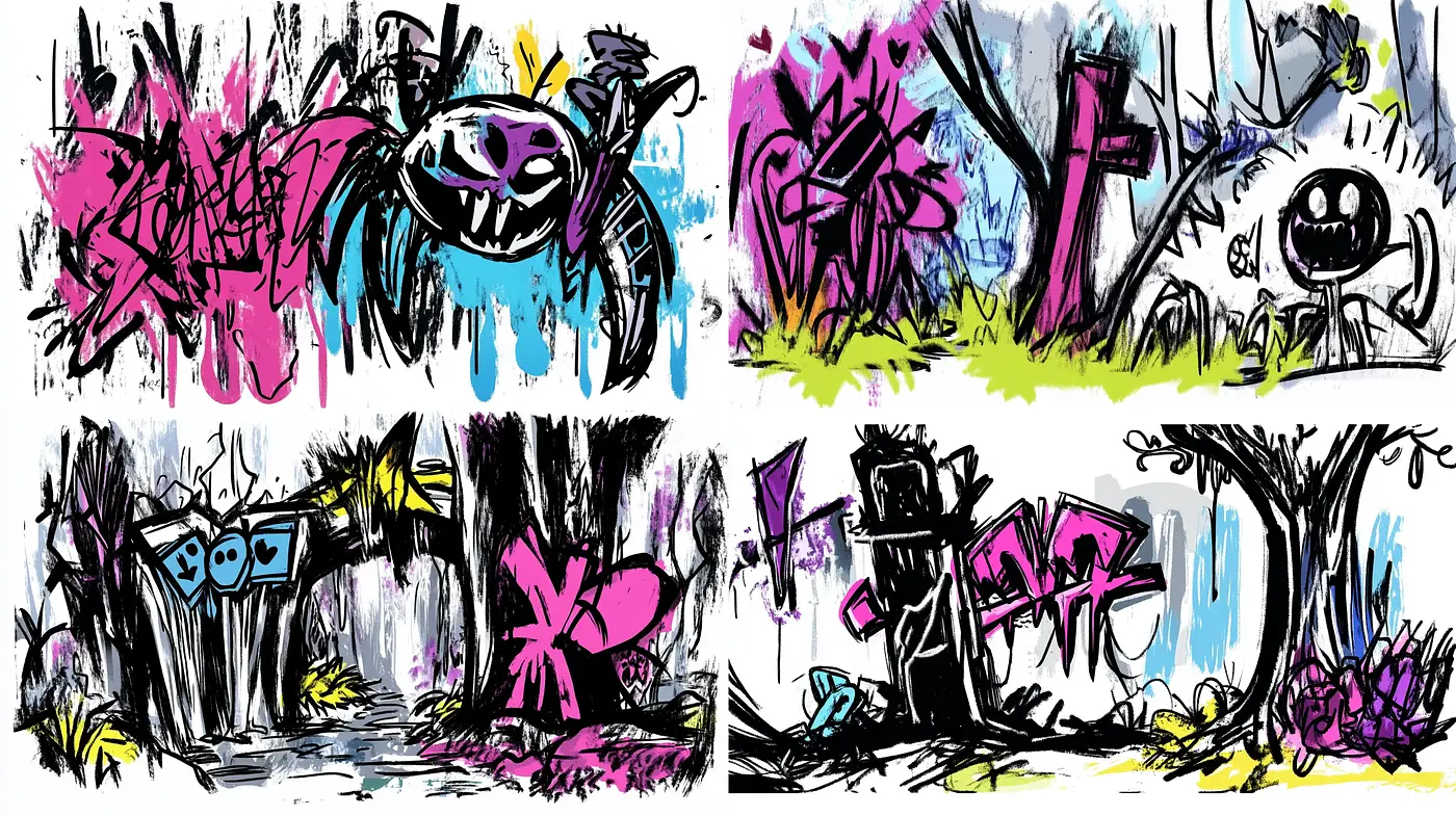 Whimsical Graffiti Flair with Expressionist Undertones - Midjourney sref style