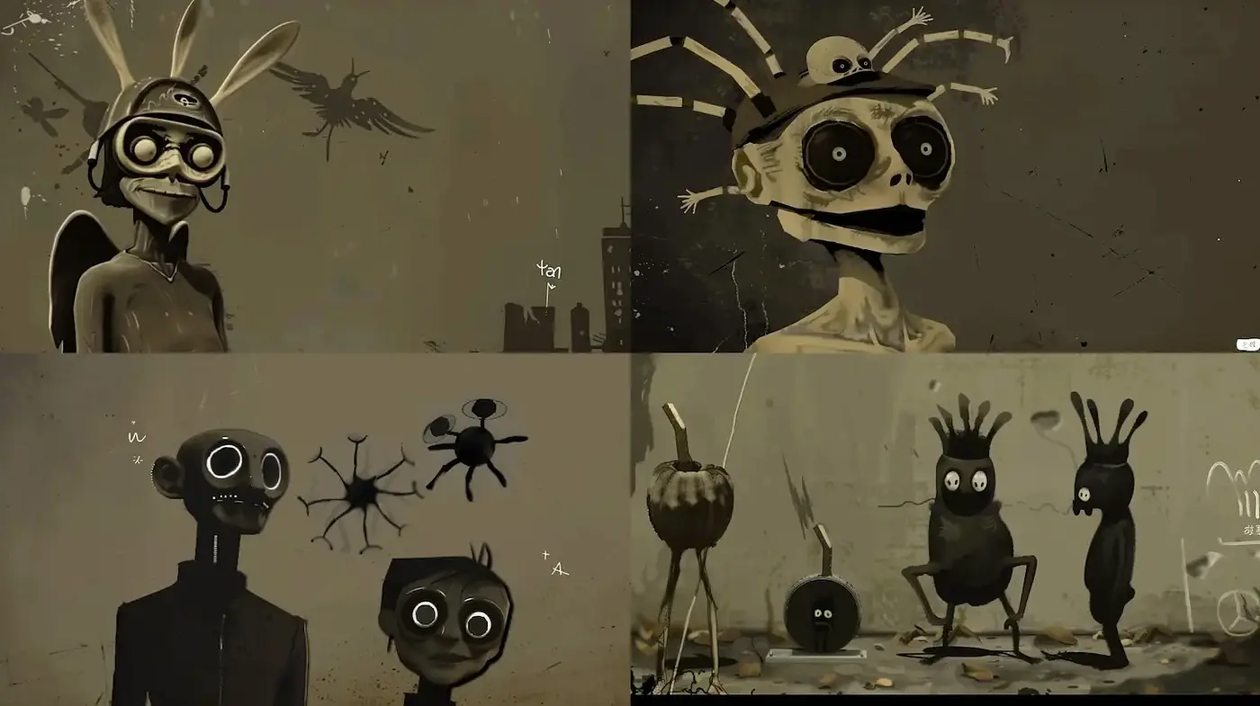Surreal and Playful Character Design in a Distinctive Monochrome Palette - Midjourney sref style