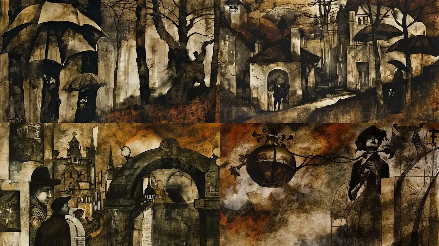 Mysterious and Atmospheric Urban Landscapes with a Vintage Touch - Midjourney sref style