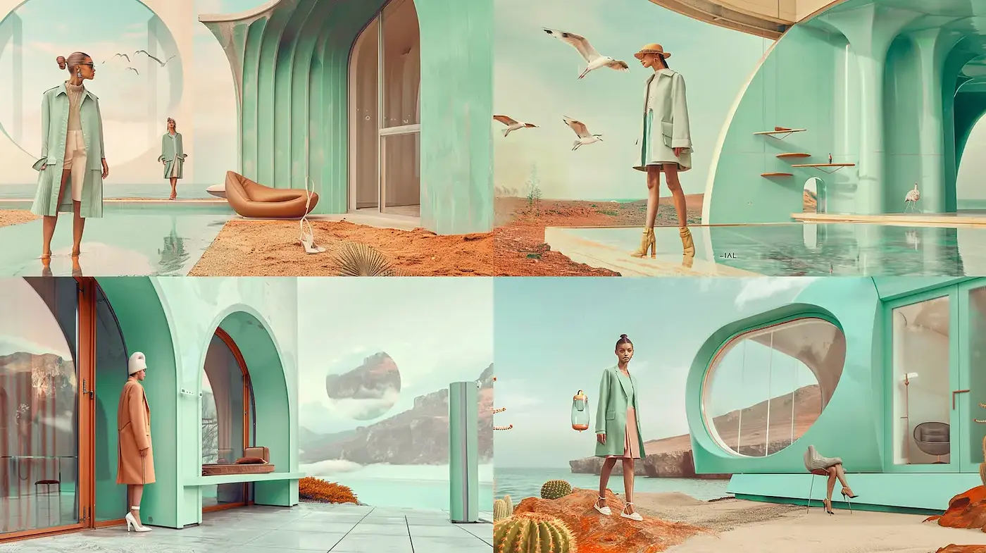 Futuristic Minimalism with Retro Influences in Muted Tones - Midjourney sref style