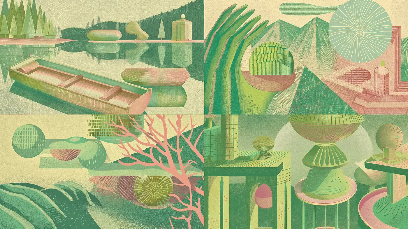 Whimsical Geometric Serenity Inspired by Retro Futuristic Landscapes - Midjourney sref style