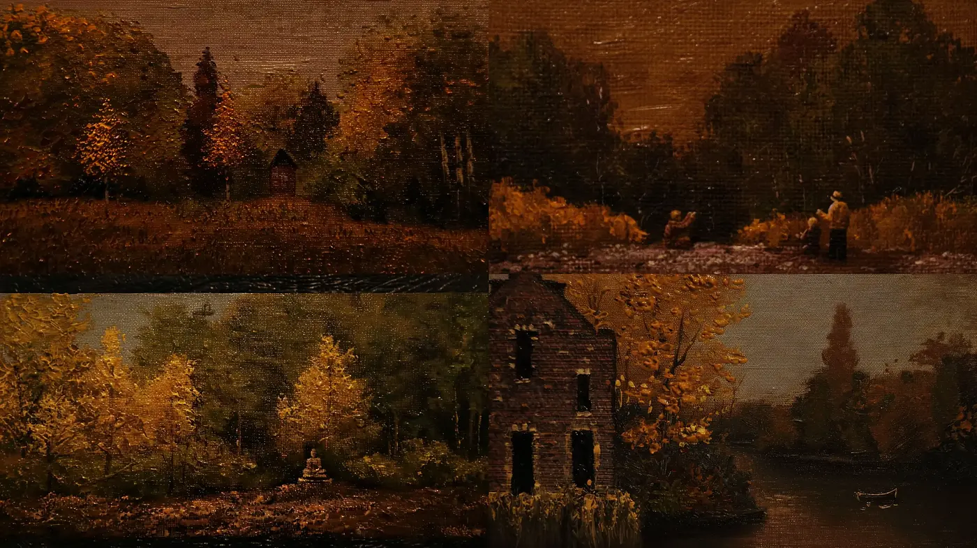 Autumnal Hues of Solitude in Textured Brushwork - Midjourney sref style