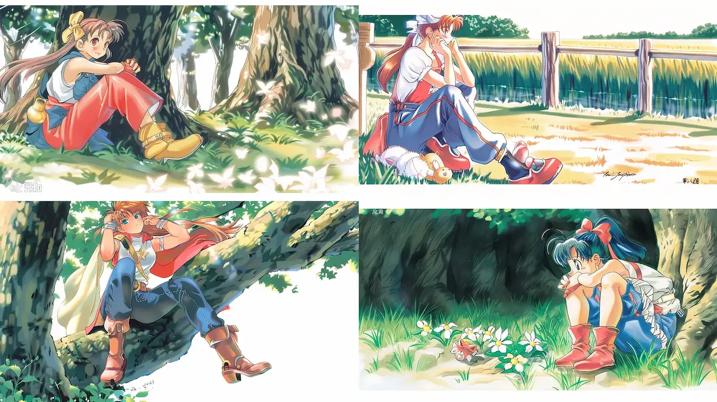Whimsical and nostalgic anime landscape with natural elements - Midjourney sref style