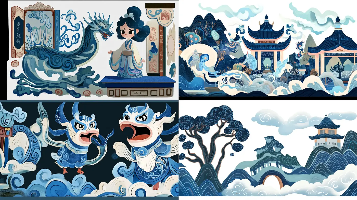 Ethereal Oriental Tapestry: A Fusion of Traditional Asian Motifs and Dreamy Storybook Illustration - Midjourney sref style