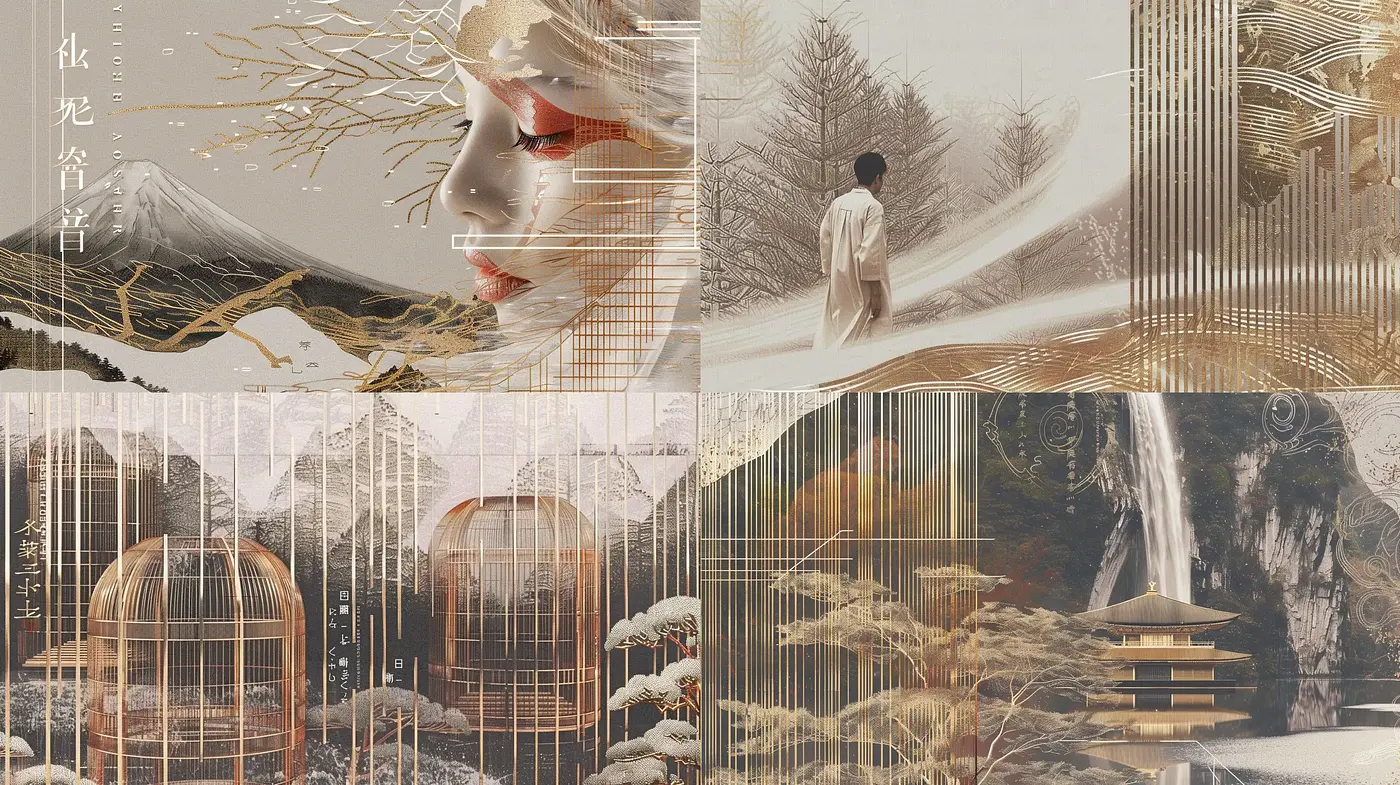 Ethereal Dreamscapes: A Fusion of Traditional Asian Aesthetics and Modern Abstract Textures - Midjourney sref style