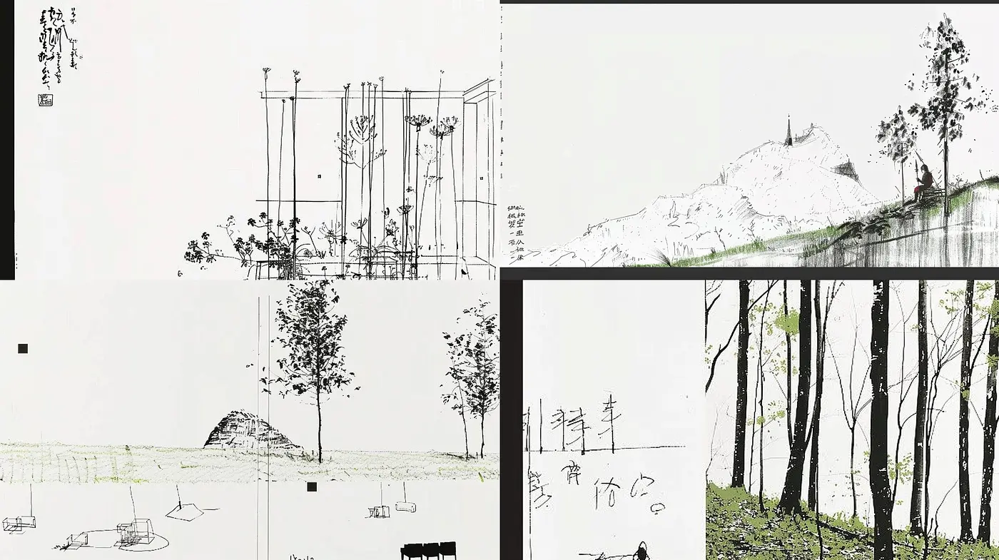 Subtle Ink-Wash Elegance: A Harmonious Intersection of Monochrome and Nature in Artistic Synthesis - Midjourney sref style