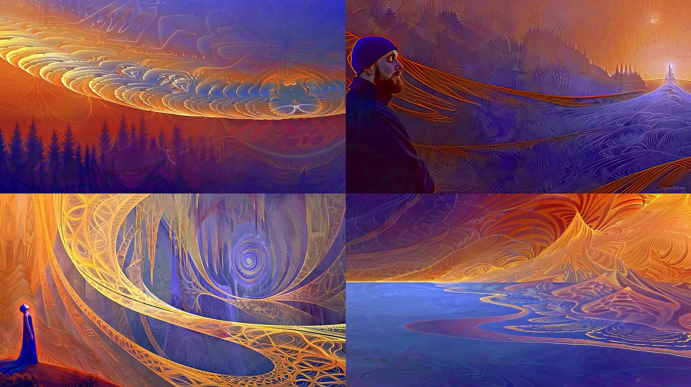 Ethereal Whirls of Golden Azure: A Synthesis of Dreamlike Reverie - Midjourney sref style