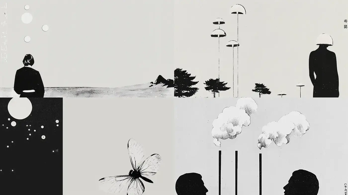 Monochromatic Dreams: A Study in Minimalist Surrealism and Spatial Ambiguity - Midjourney sref style