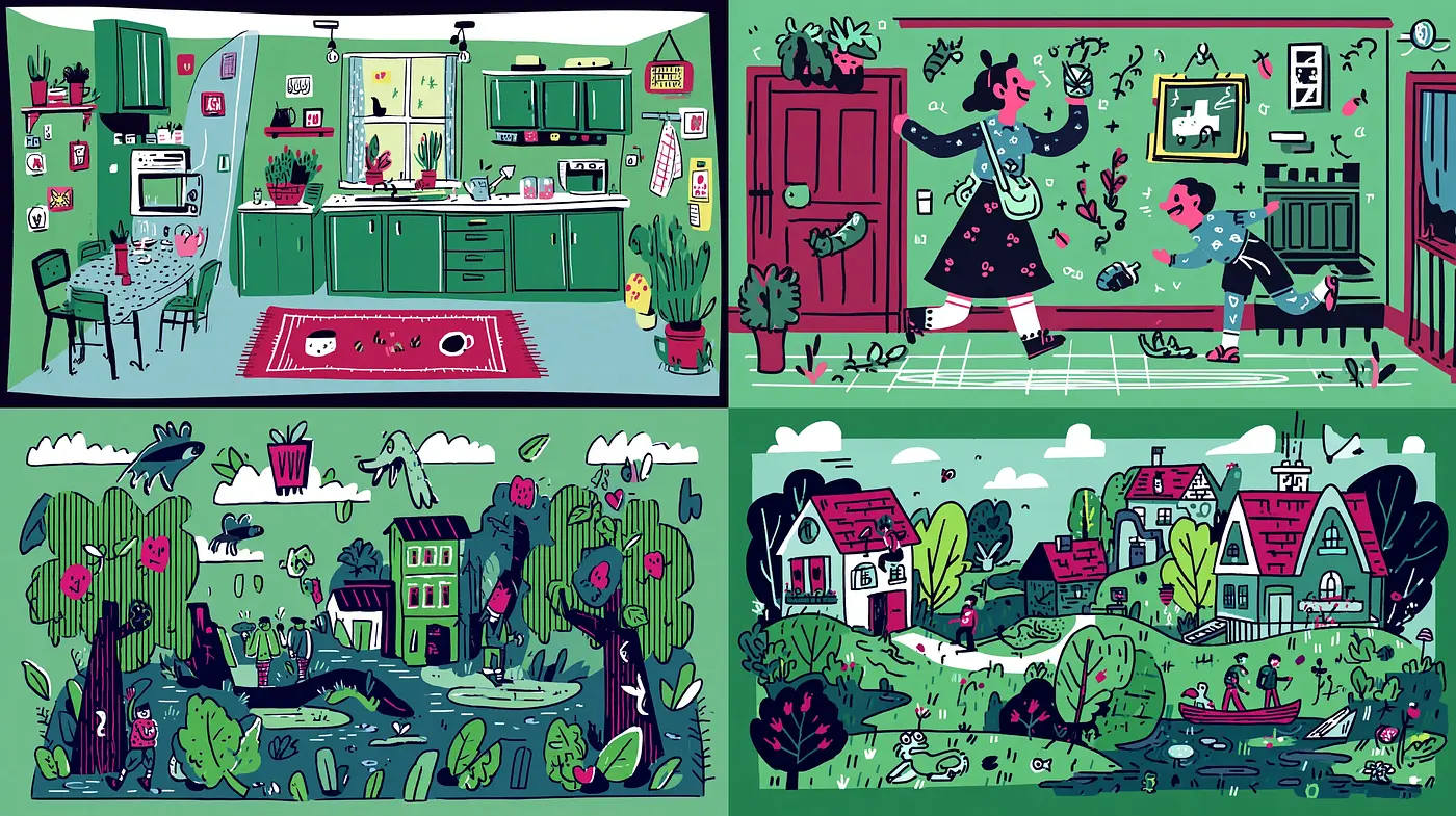 Whimsical and Playful Illustrations with Lively Characters and Rich Textures - Midjourney sref style