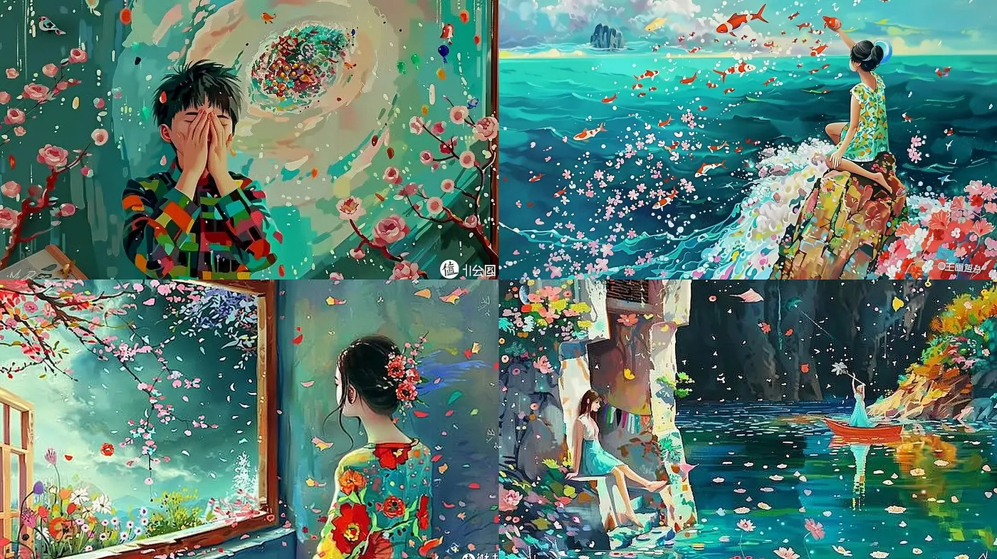 Floral Brushstrokes and Vibrant Essence: A Harmonious Dance of Color and Emotion - Midjourney sref style