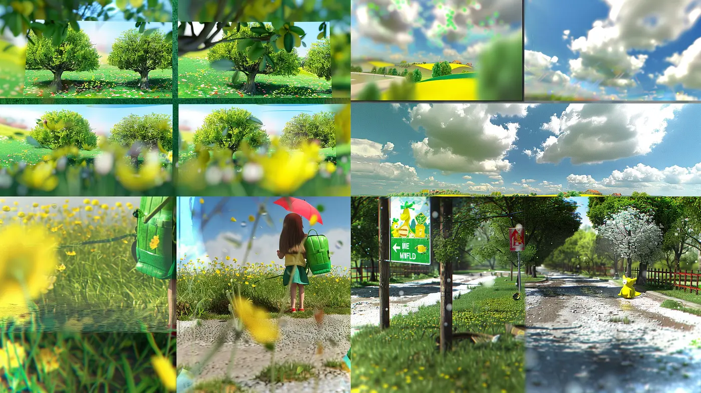 Luminous Pastoral Impressions: A Harmonious Blend of Vivid Greens and Gentle Skies - Midjourney sref style