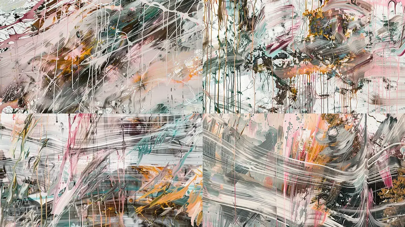 Dynamic Abstract Expressionism with Fluid Textures and Muted Tones - Midjourney sref style