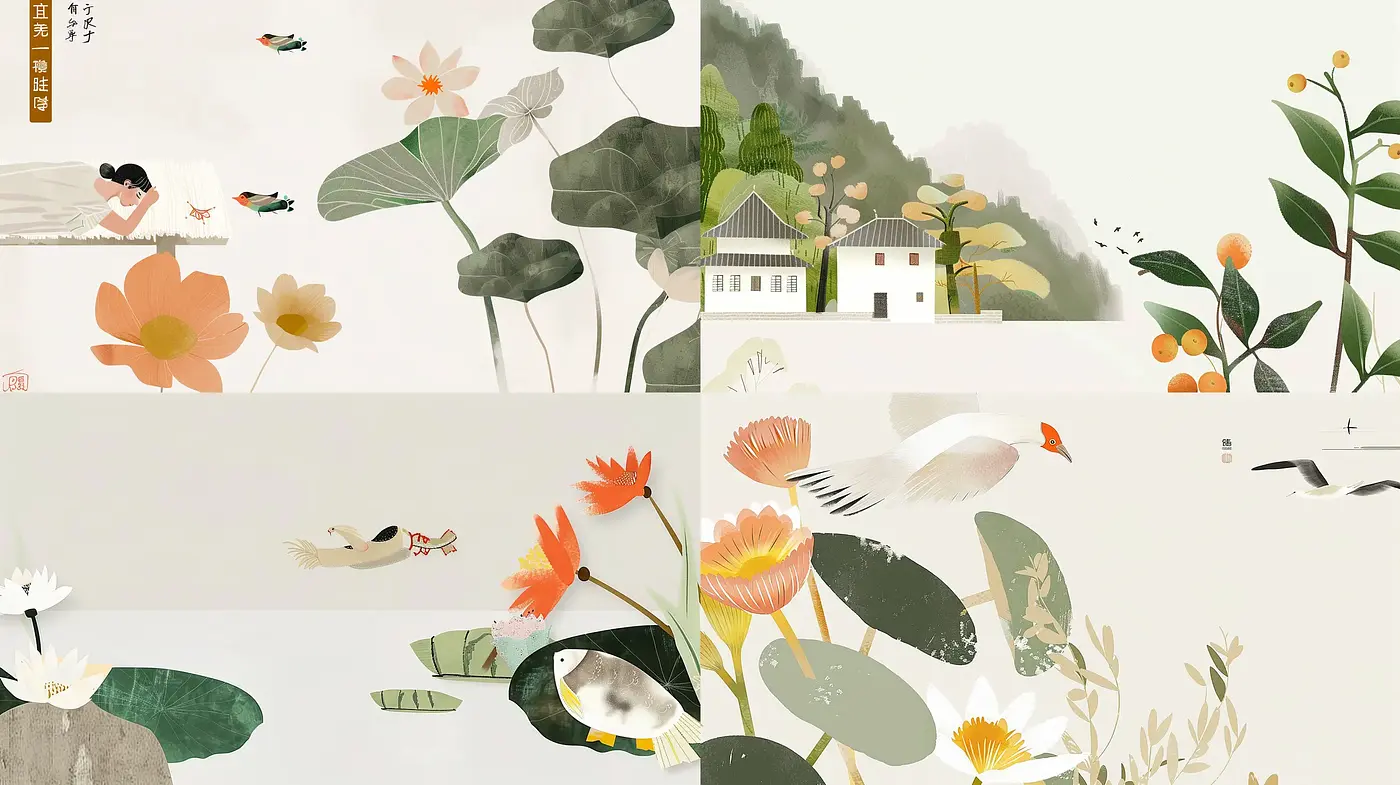 Serene Nature-Inspired Aesthetic with East Asian Artistry Influence - Midjourney sref style
