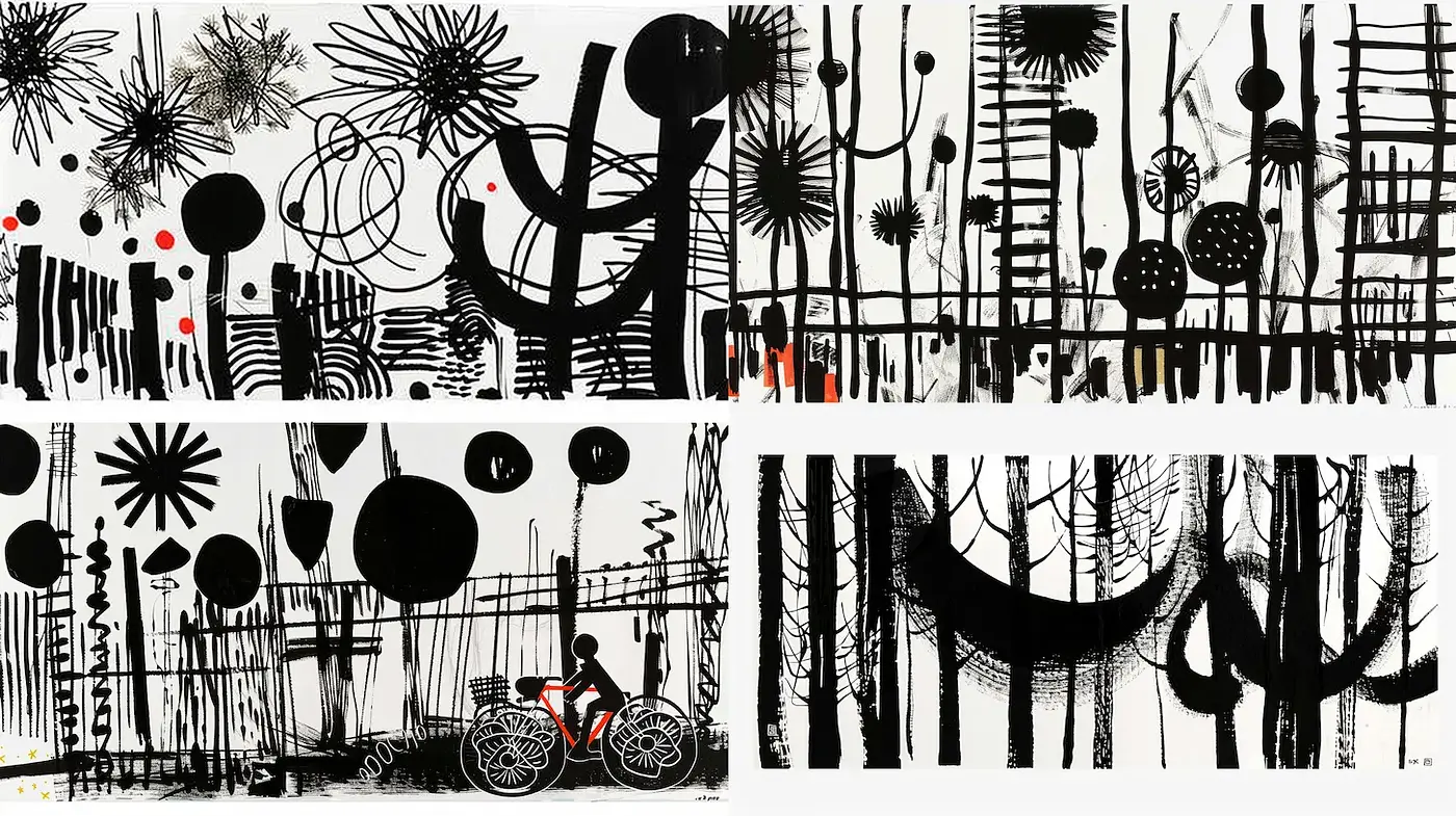 Dynamic and Playful Exploration of Abstract Forms - Midjourney sref style