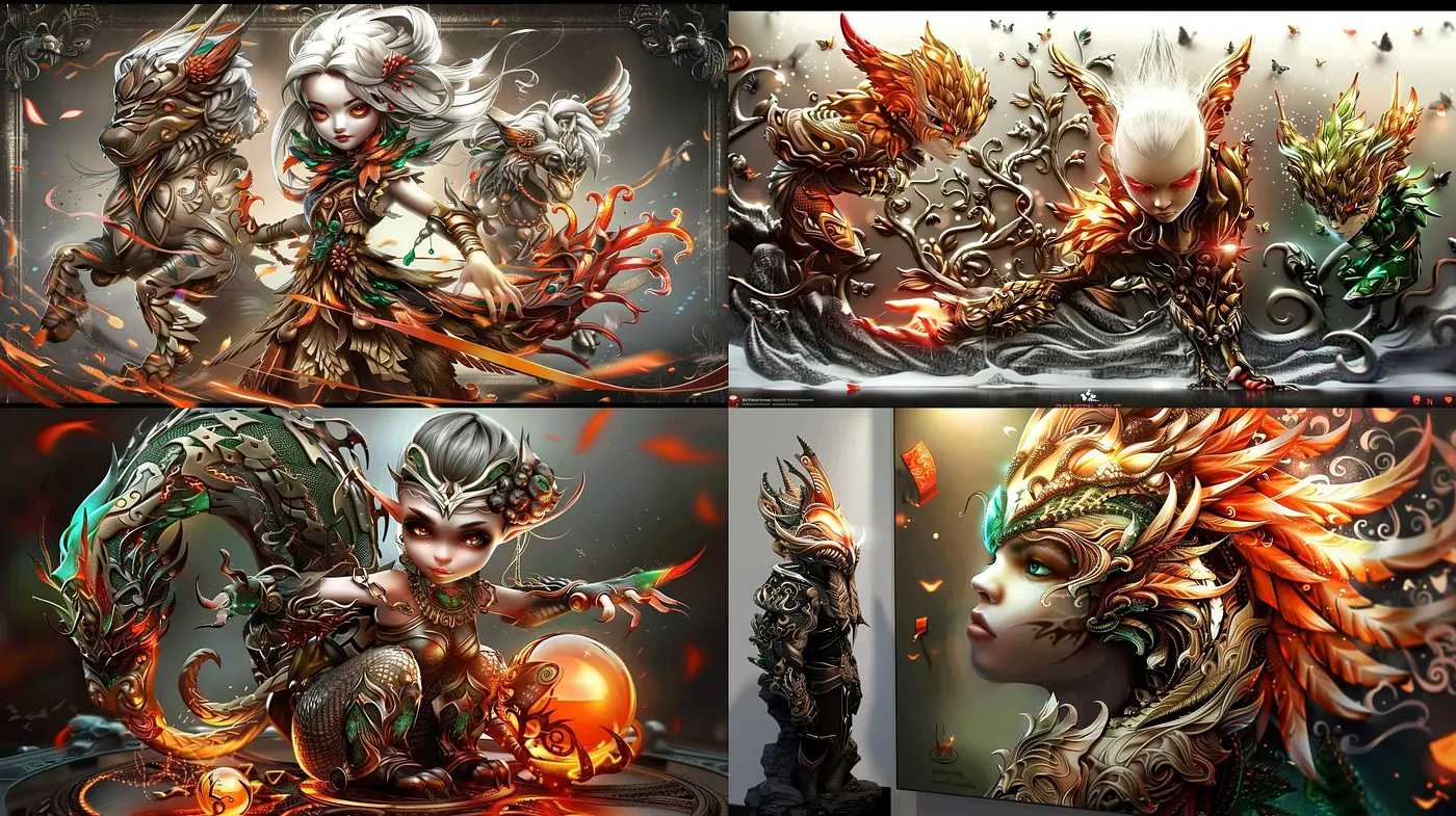 Ethereal Fantasia: A Fusion of Mythical Elegance and Dynamic Flow in Art - Midjourney sref style