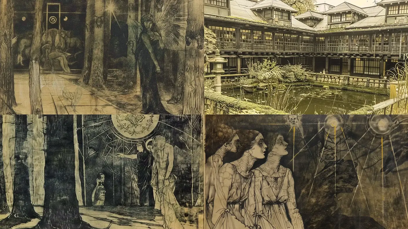 Ethereal Sepia-Toned Storybook Illustrations - Midjourney sref style