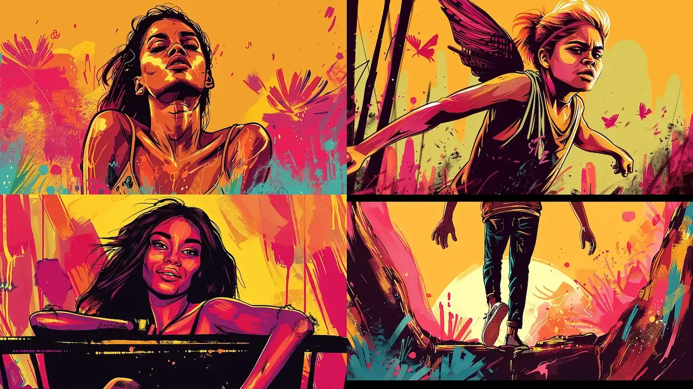 Vibrant and Expressive Illustrative Style with a Retro Influence - Midjourney sref style