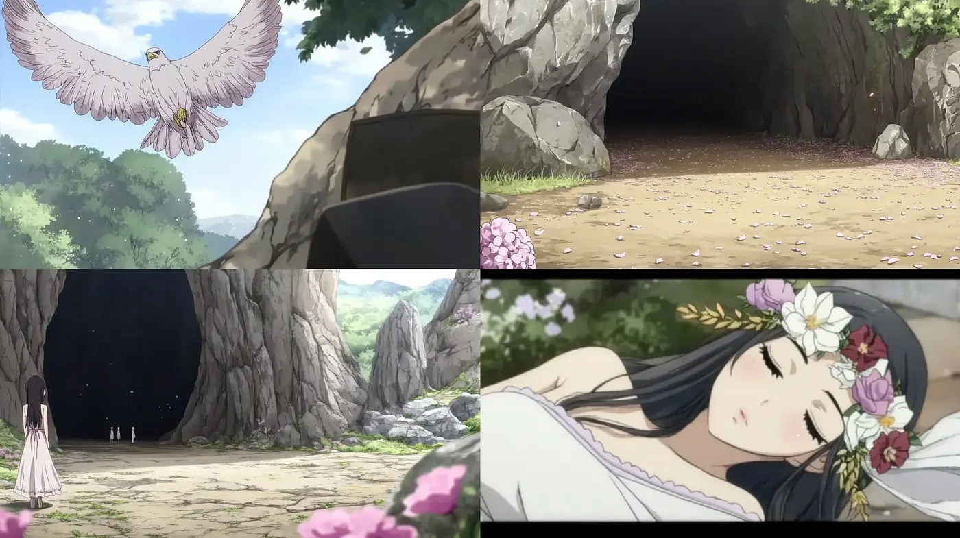 Serene Fantasy Anime Landscape with Ethereal Character Aesthetics - Midjourney sref style
