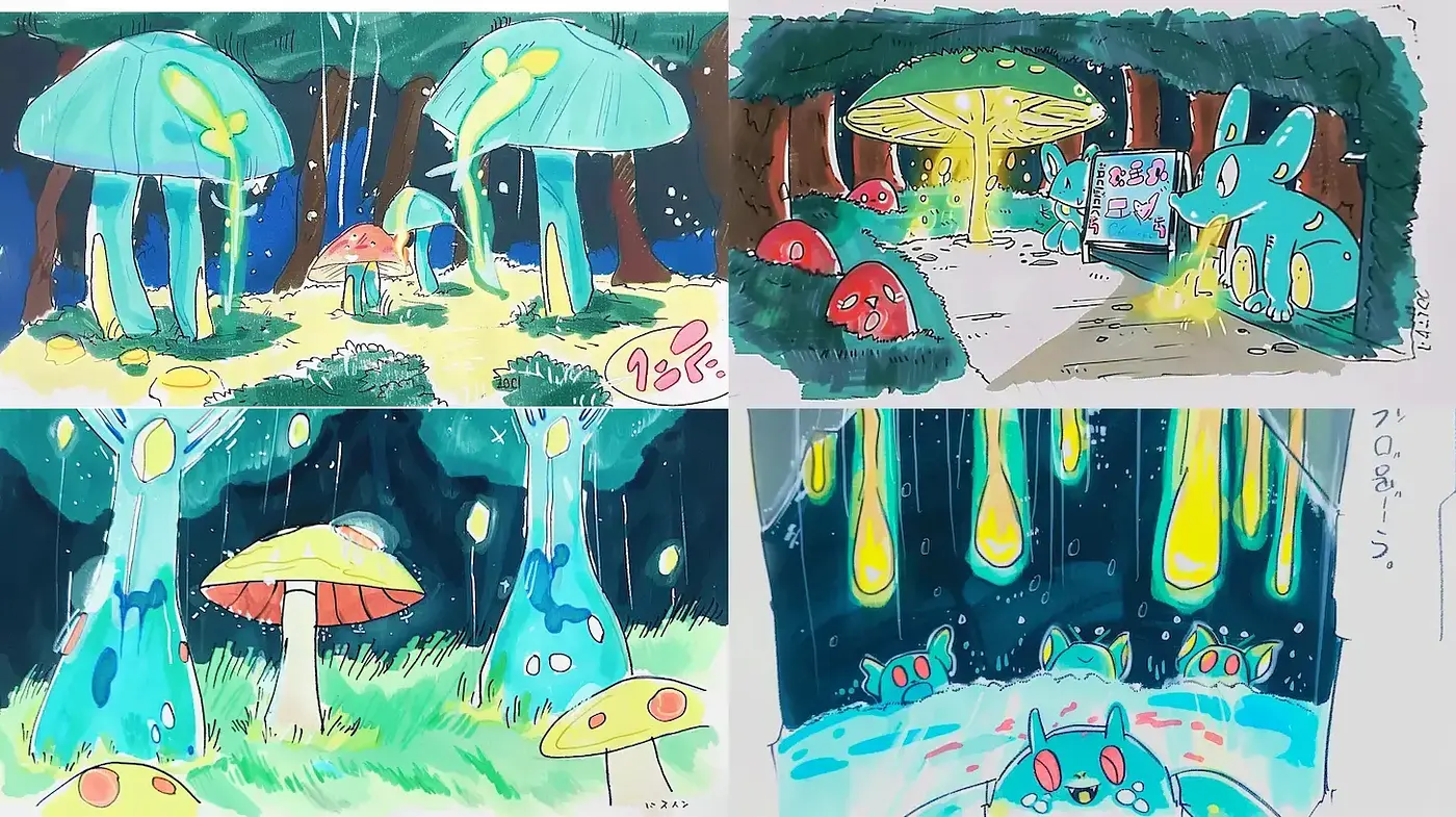 Whimsical Forest Fantasy with Neon Accents - Midjourney sref style