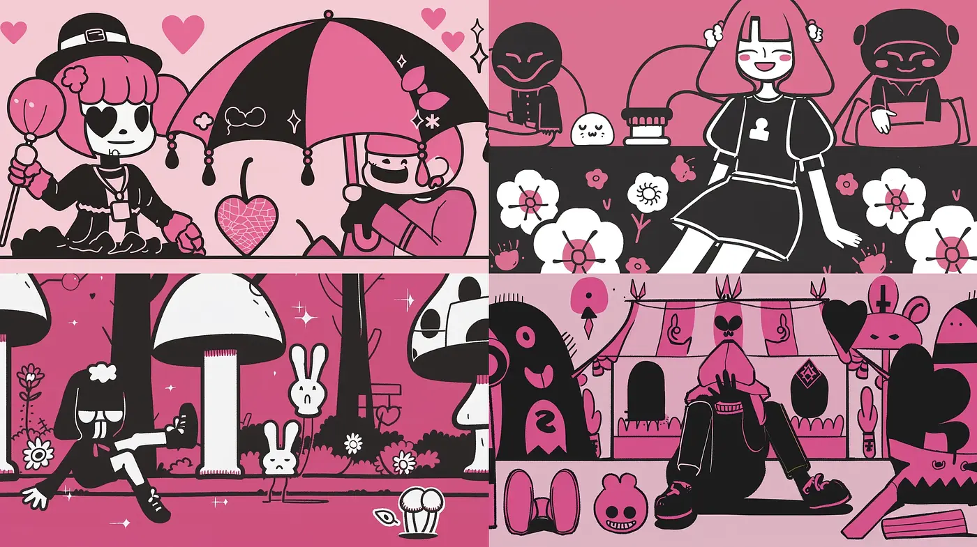 Monochromatic Retro Comic-Inspired Style with a Playful Twist - Midjourney sref style