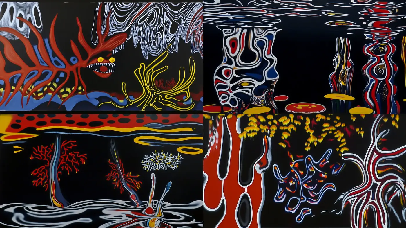 Abstract Aquatic Dreamscape in Nocturnal Hues - Midjourney sref style