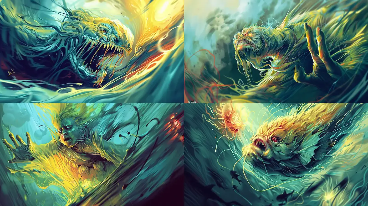 Dynamic and Ethereal Fantasy Art with Vivid Textures and Hues - Midjourney sref style